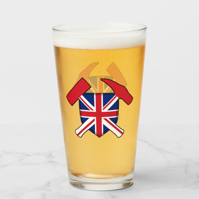 Geologist's Rock Hammer and Union Jack Logo Glass (Front Filled)