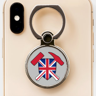 Geologist's Rock Hammer and Union Jack Logo Phone Ring Stand