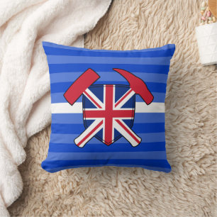 Geologist's Rock Hammer and Union Jack Logo Throw Pillow