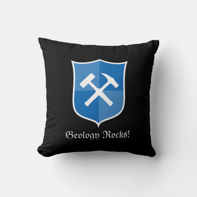 Geologist's Rock Hammer Crest Throw Pillow (Front)