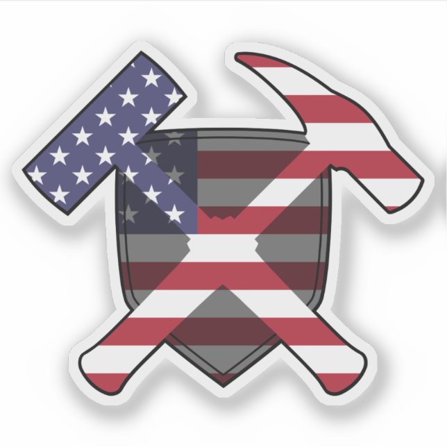 Geologist's Rock Hammer Logo- American Flag Vinyl Sticker (Front)