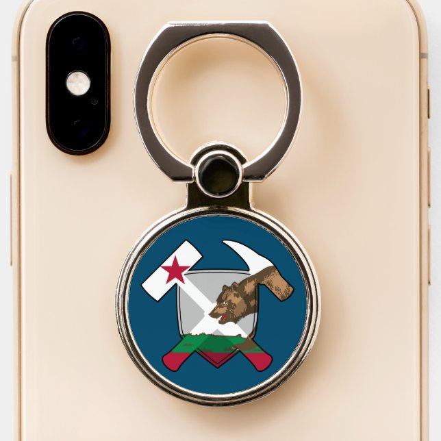 Geologist's Rock Hammer Logo- California Flag Phone Ring Stand (Close Up)
