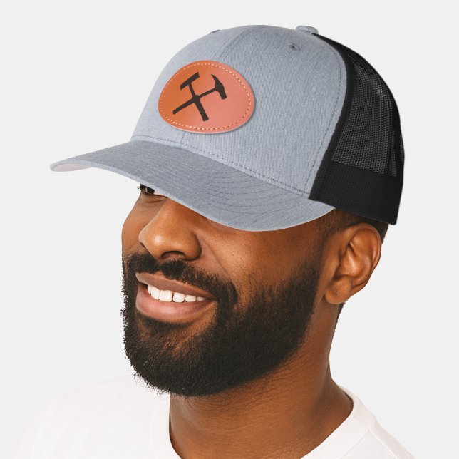 Geologist's Rock Hammer Logo Leather Patch Hat (Male)