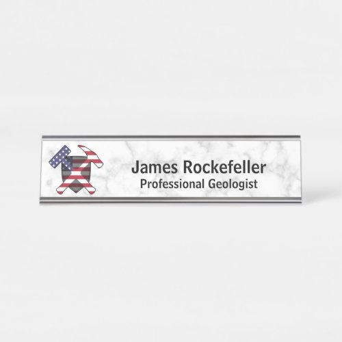 Geologists Rock Hammer Logo USA on Marble Print Desk Name Plate