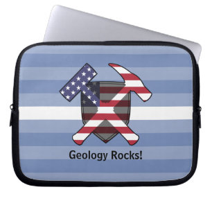 Geologist's Rock Hammer Logo with American Flag Laptop Sleeve
