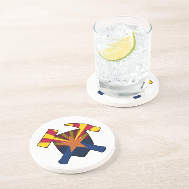 Geologist's Rock Hammer Logo with Arizona Flag Coaster (Side)