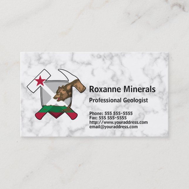 Geologist's Rock Hammer Logo with California Flag Business Card (Front)