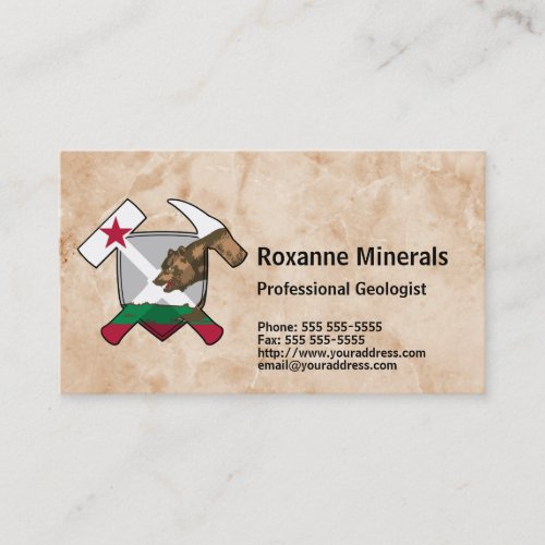 Geologists Rock Hammer Logo with California Flag Business Card