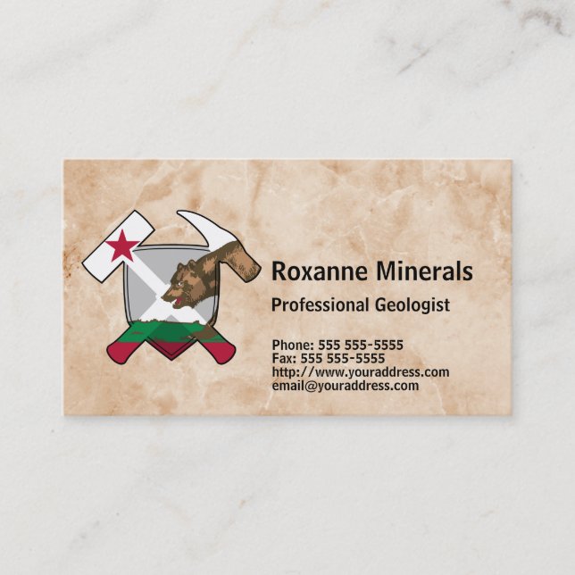 Geologist's Rock Hammer Logo with California Flag Business Card (Front)