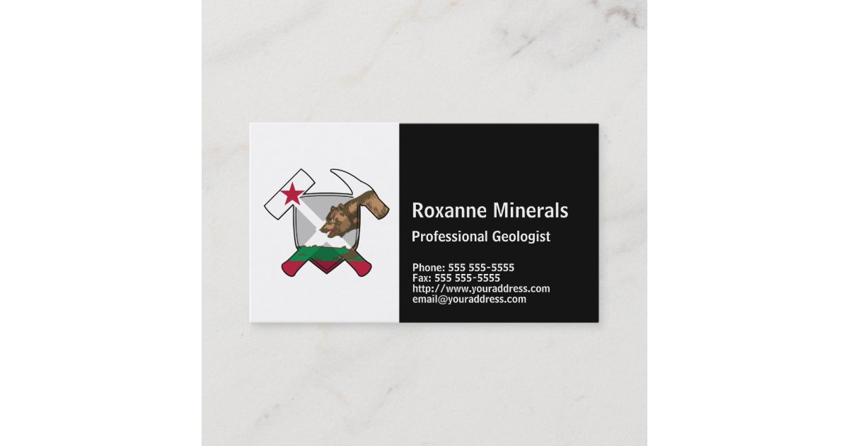 Geologist's Rock Hammer Logo with California Flag Business Card Zazzle