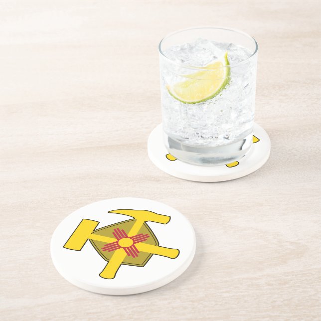 Geologist's Rock Hammer Logo with New Mexico Flag Coaster (Side)