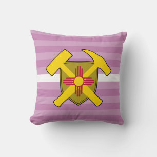 Geologist's Rock Hammer Logo with New Mexico Flag Throw Pillow