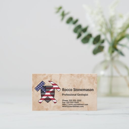 Geologist's Rock Hammer Logo with USA Flag Business Card Zazzle