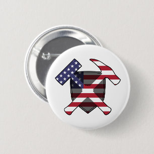 Geologist's Rock Hammer Shield- American Flag Button