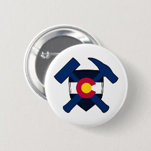 Geologist's Rock Hammer Shield- Colorado Flag Button