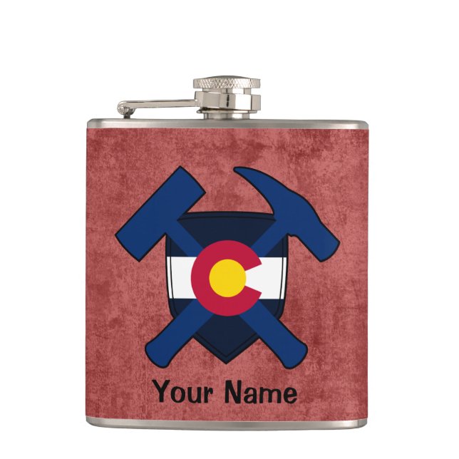 Geologist's Rock Hammer Shield- Colorado Flag Flask (Front)