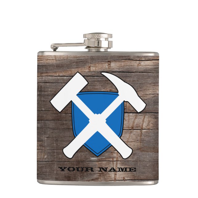 Geologist's Rock Hammer Shield- Flag of Scotland Flask (Front)