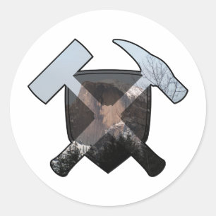Geologist's Rock Hammer Shield- Half Dome Classic Round Sticker