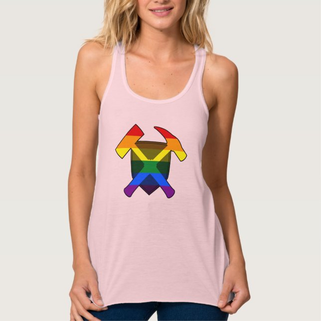 Geologist's Rock Hammer Shield- LGBT Pride Flag Tank Top (Front)