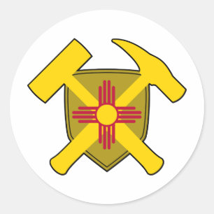 Geologist's Rock Hammer Shield- New Mexico Flag Classic Round Sticker