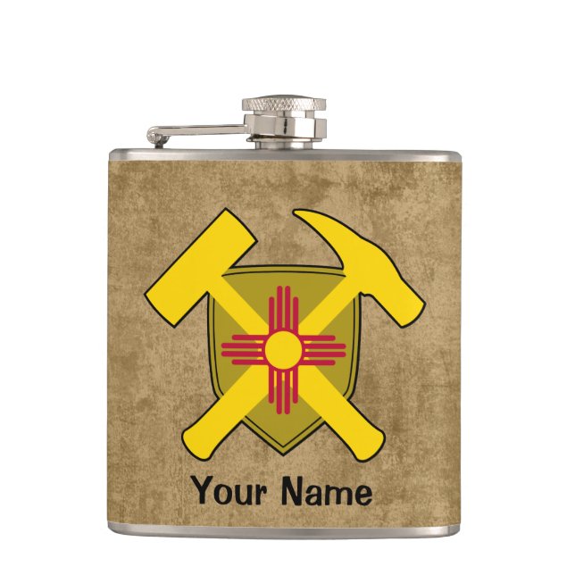 Geologist's Rock Hammer Shield- New Mexico Flag Flask (Front)