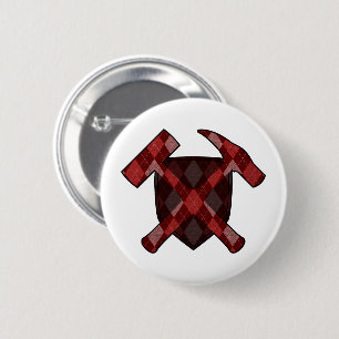 Geologist's Rock Hammer Shield- Red Argyle Button