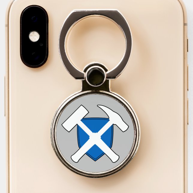 Geologist's Rock Hammer with Flag of Scotland Phone Ring Stand (Close Up)