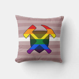 Geologist's Rock Hammer with LGBT Pride Flag Logo Throw Pillow