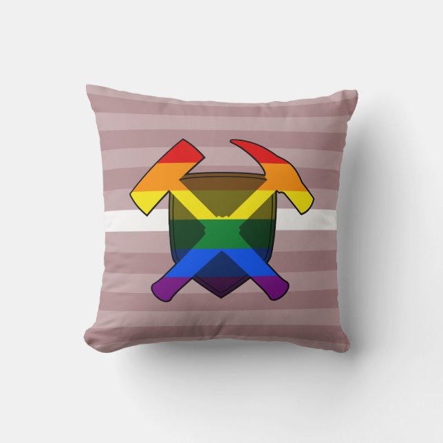 Geologist's Rock Hammer with LGBT Pride Flag Logo Throw Pillow (Front)