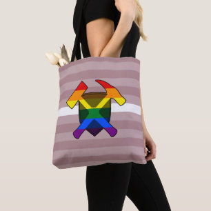 Geologist's Rock Hammer with LGBT Pride Flag Logo Tote Bag