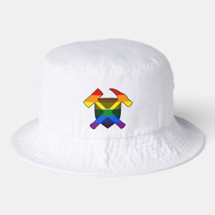 Geologist's Rock Hammer with LGBT Rainbow Flag Bucket Hat