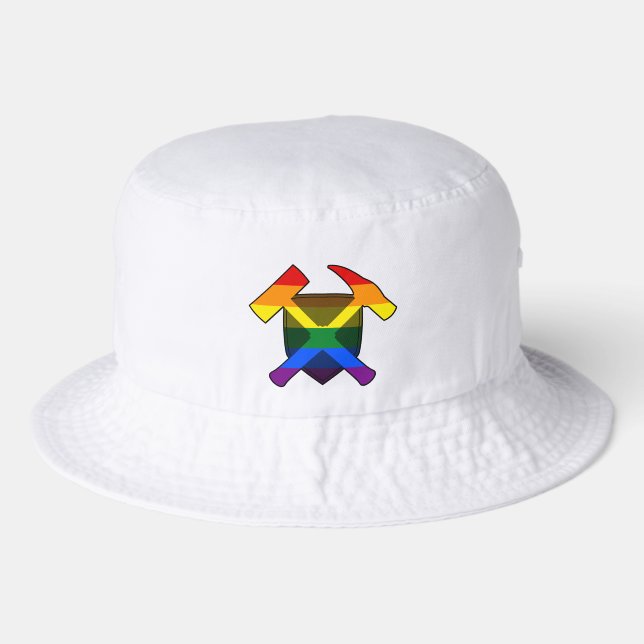 Geologist's Rock Hammer with LGBT Rainbow Flag Bucket Hat (Front)