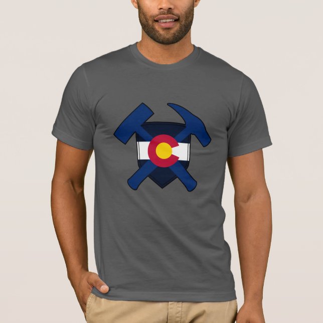Geologist's Rock Hammers with Colorado State Flag T-Shirt (Front)