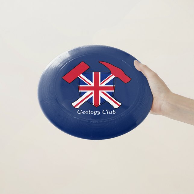 Geologists's Rock Hammer and Union Jack Logo Wham-O Frisbee (In Hand)