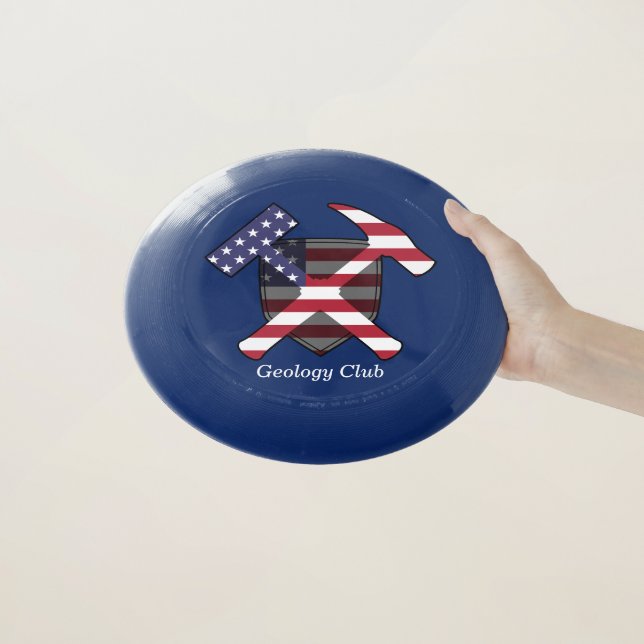 Geologists's Rock Hammer Shield- American Flag Wham-O Frisbee (In Hand)