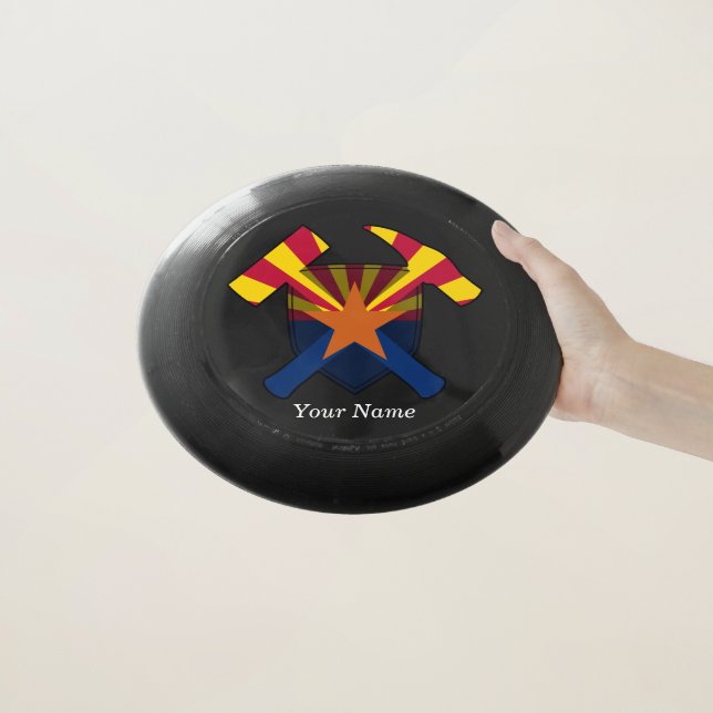 Geologists's Rock Hammer Shield- Arizona Flag Wham-O Frisbee (In Hand)