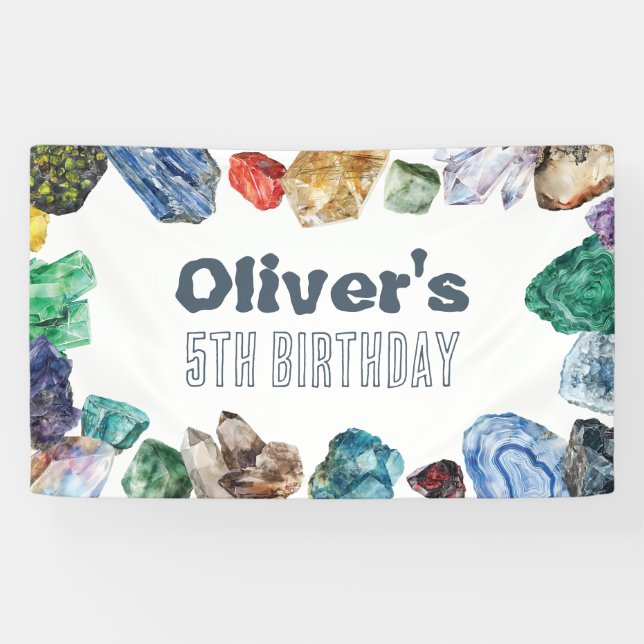 Geology Birthday Backdrop Rocks Dig Party Banner (Horizontal)