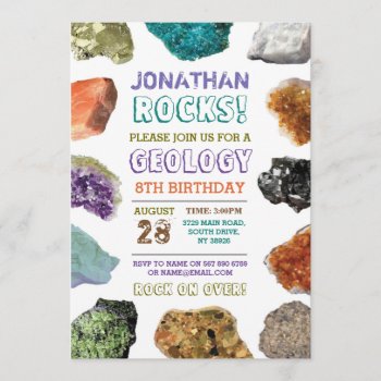Geology Birthday Party Rocks Gems Crystals Invite by WOWWOWMEOW at Zazzle