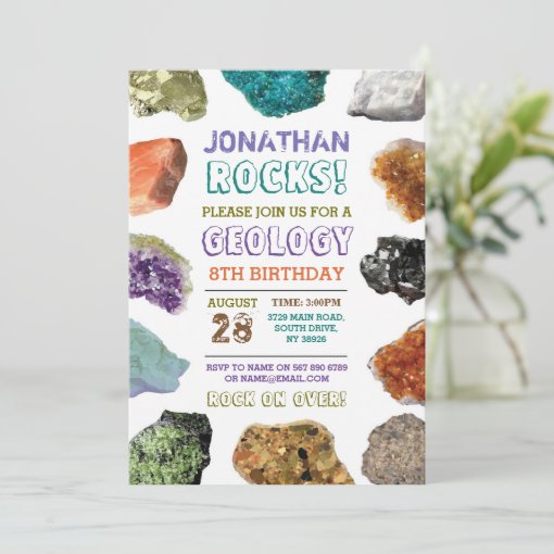 Geology Birthday Party Rocks Gems Crystals Invite Zazzle