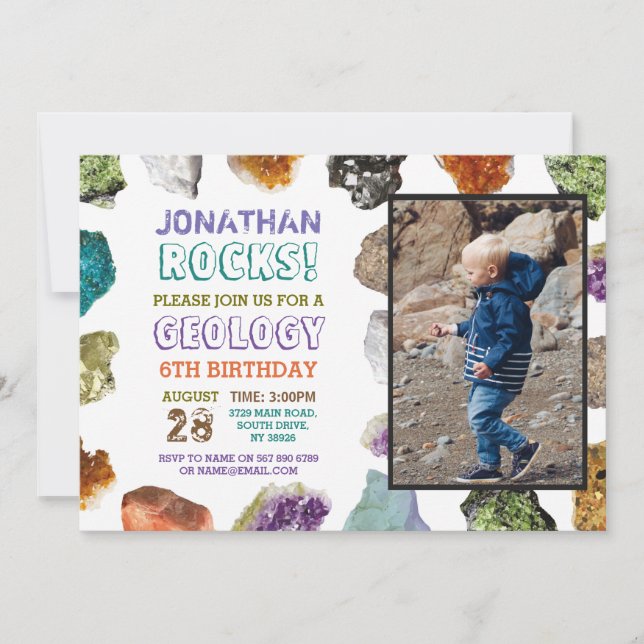 Geology Birthday Party Rocks Gems Crystals Photo Invitation (Front)
