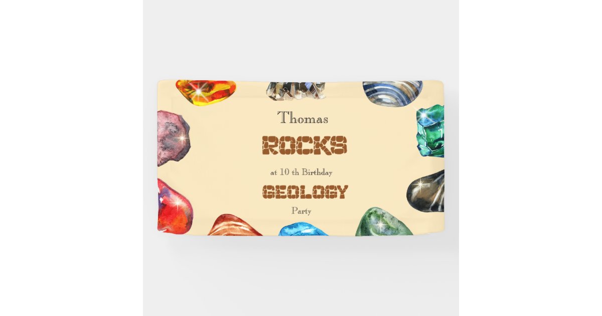 Geology birthday party rocks gemstone banner | Zazzle
