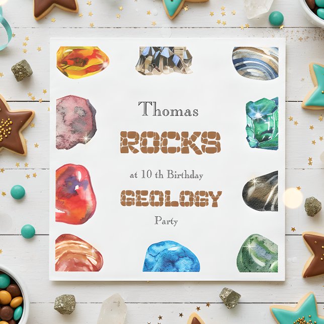 Geology birthday party rocks gemstone napkins (Creator Uploaded)