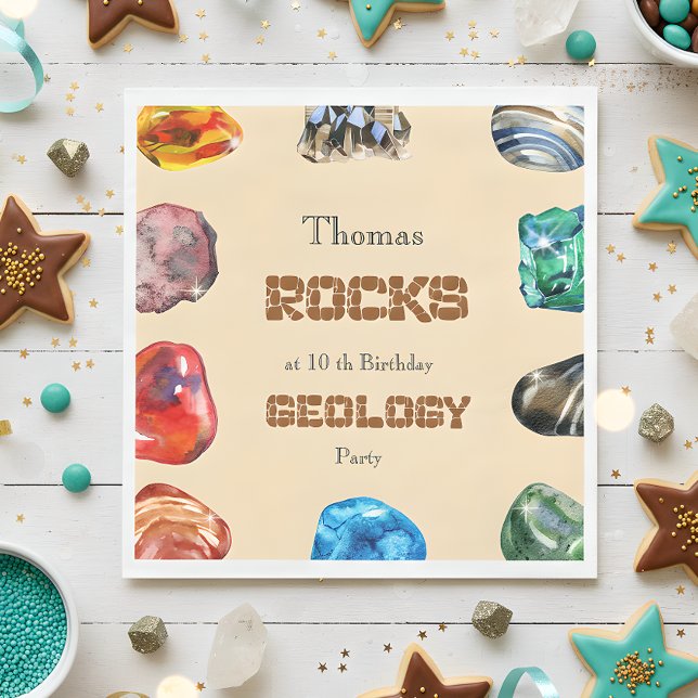 Geology birthday party rocks gemstone napkins (Creator Uploaded)