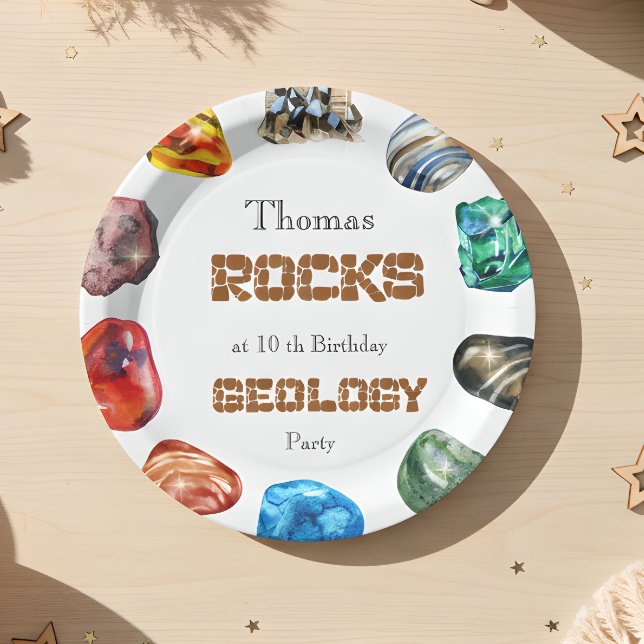 Geology birthday party rocks gemstone paper plates (Creator Uploaded)