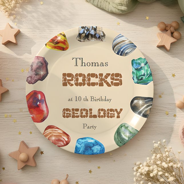 Geology birthday party rocks gemstone paper plates (Creator Uploaded)