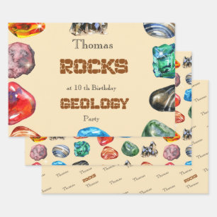 Geology birthday party rocks gemstone wrapping paper sheets
