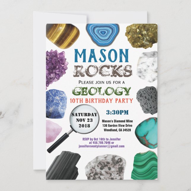 Geology Birthday Party Rocks Gemstones Crystals Invitation (Front)