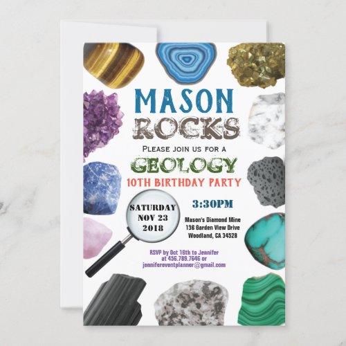Geology Birthday Party Rocks Gemstones Crystals Invitation