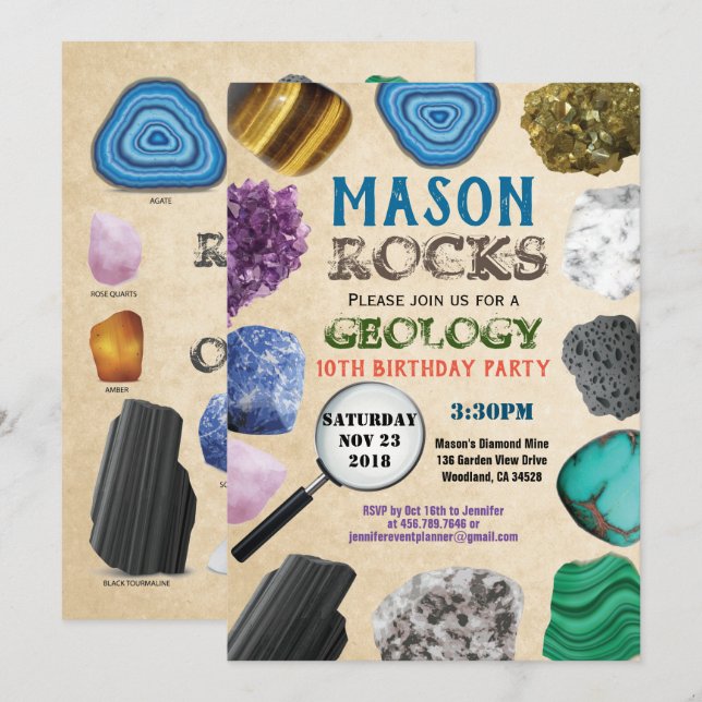 Geology Birthday Party Rocks Gemstones Crystals Invitation (Front/Back)