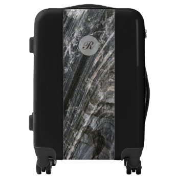 Geology Decorative Rock Gray Waves Monogram Luggage by KreaturRock at Zazzle